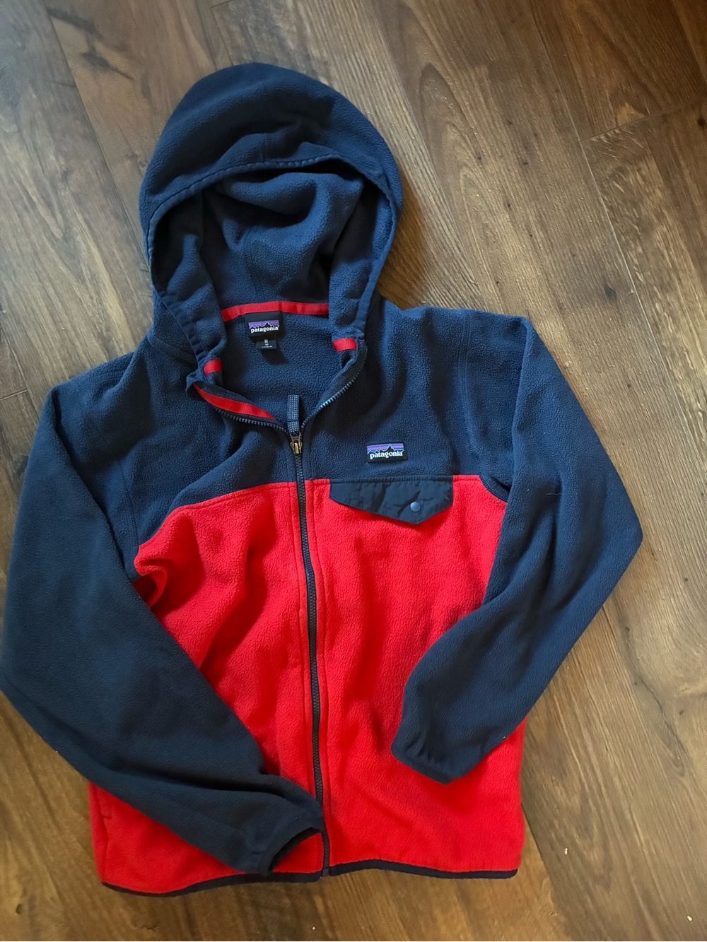 Patagonia Kids Navy & Red Hooded Fleece Zip Jacket